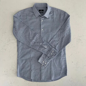 Boss Hugo Boss Isko Slim Fit Button Down Cotton Shirt Blue + White Sz 16.5 NWOT